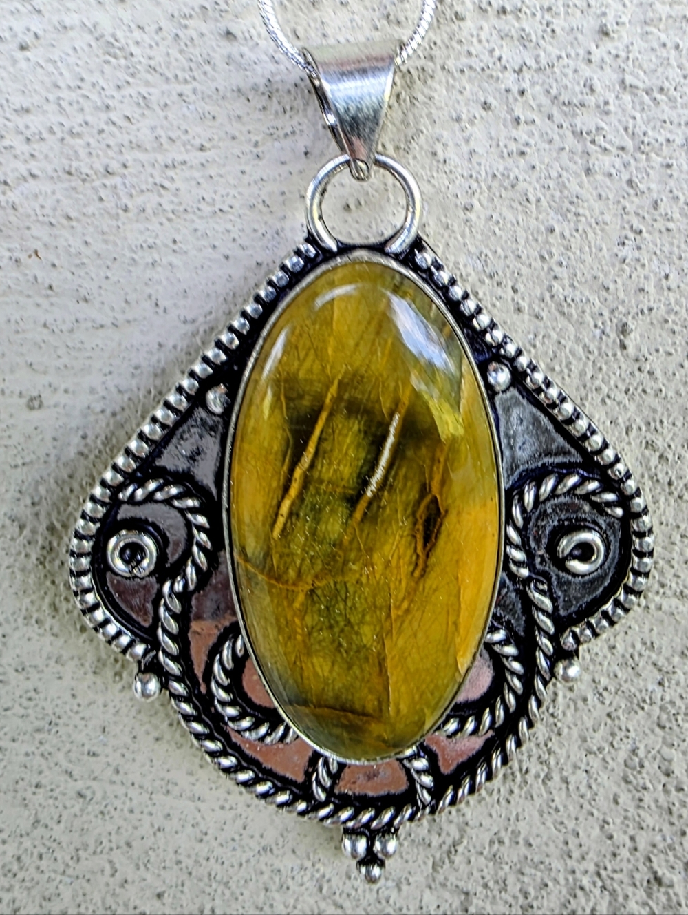 Neelite Gemstone Pendant in 925 Sterling Silver (2.5")